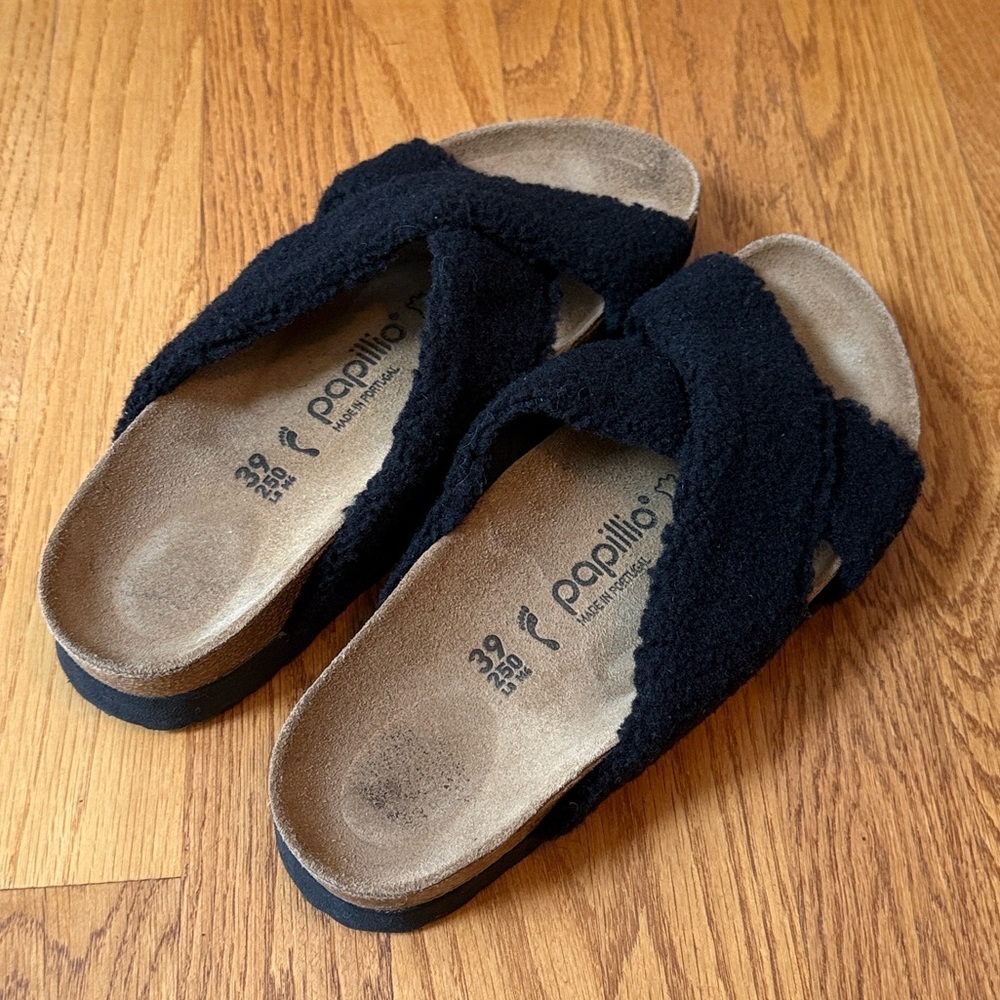 Birkenstock Papillio Shearling Sandals Black EU 39 Ladies 8-8.5 Narrow - Picture 8 of 12